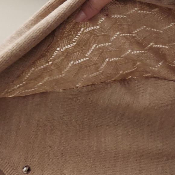 SAG HARBOR Open Cardigan Tan Knit Sweater with Attached Beaded Tank Top sz M - Picture 4 of 13